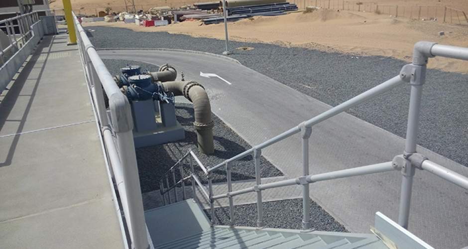 Aluminium anodised railings at a sewage treatment plant