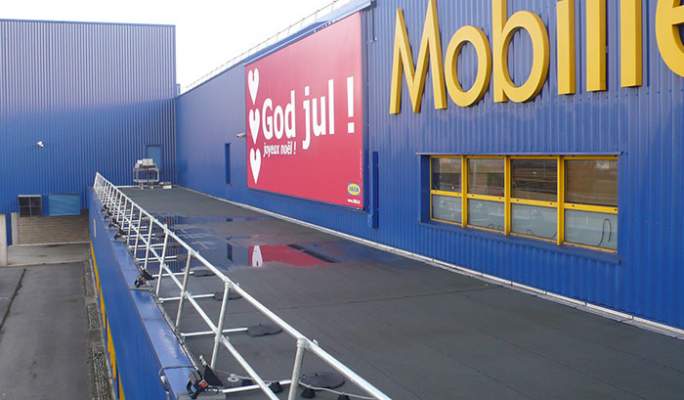 KeeGuard free-standing roof edge protection systems at IKEA in France, Paris.