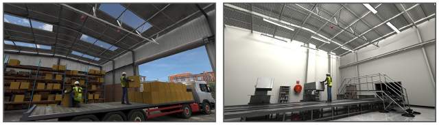 Overhead rigid rail system for loading vehicle and maintening manufacturing equipment